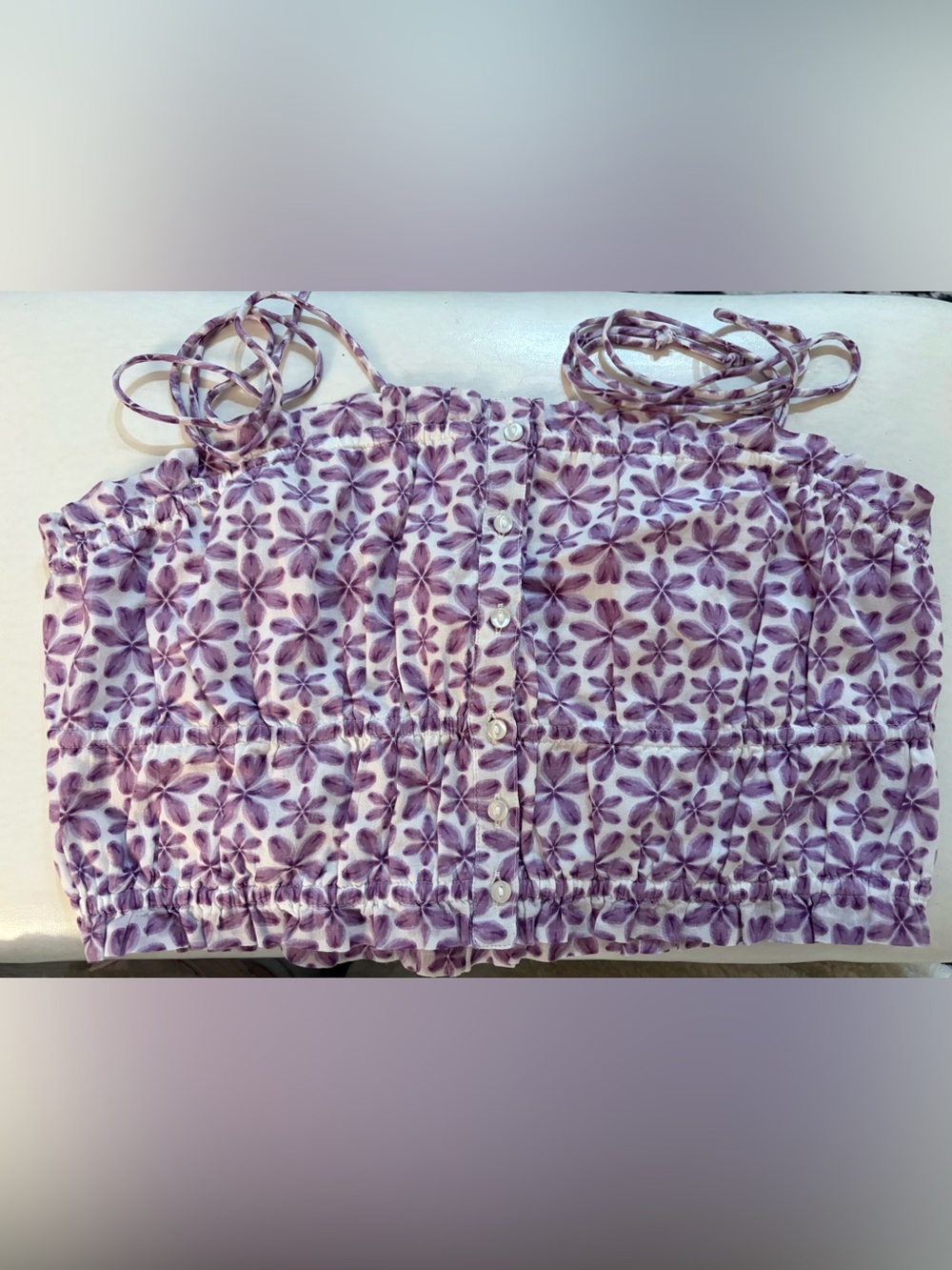 NWT Aerie Lavender Floral Button-Front Crop Top Medium